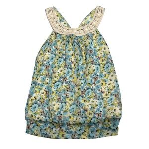 Y2K Iz Byer women's bubble hem floral beaded boho chiffon tank top smocked hem